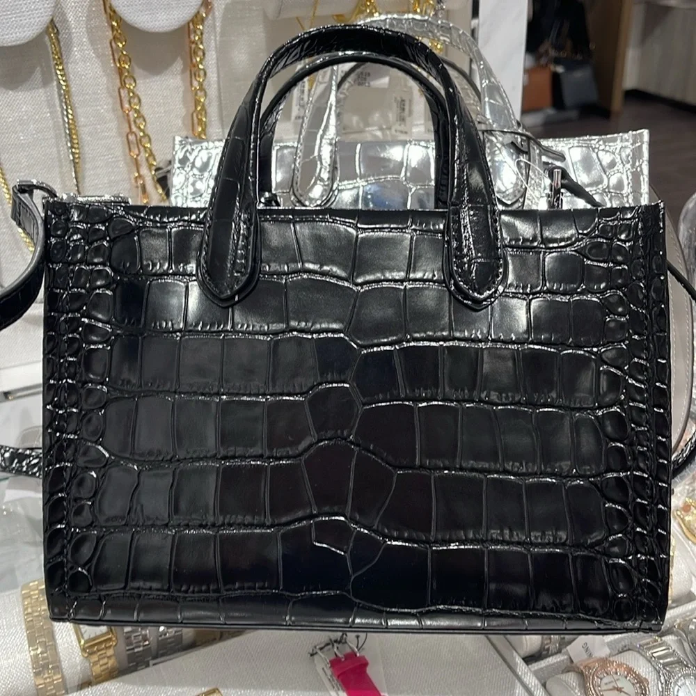 Michael Kors Gigi Small Crocodile Embossed Leather Messenger Bag Black NWT